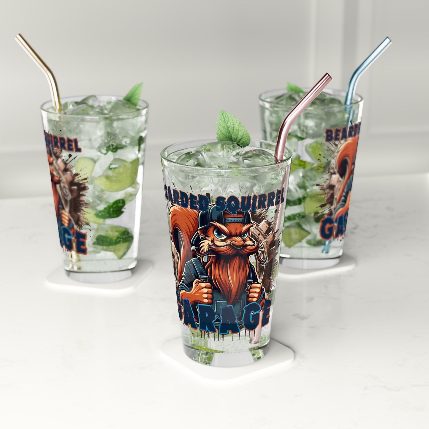 Bearded Squirrel Pint Glass, 16oz